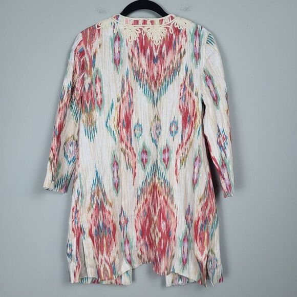 Chicos Womens 100% Linen Soutache Topper Jacket Size 4/6 Ikat Artsy Colorful NWT - Picture 2 of 8